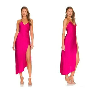 SER.O.YA Retrofête Emma Silk Slip Dress High Slit Fuchsia Pink XXS NWT